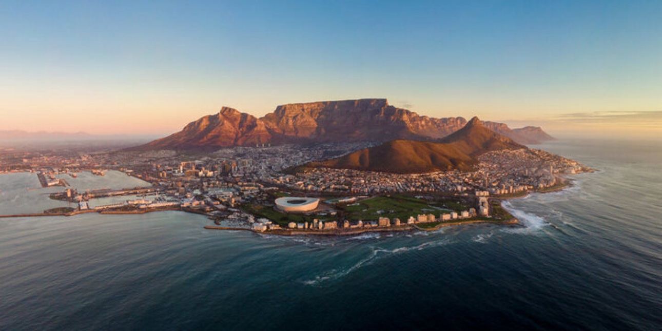 Aerial view of Cape Town and Table Mountain in South Africa