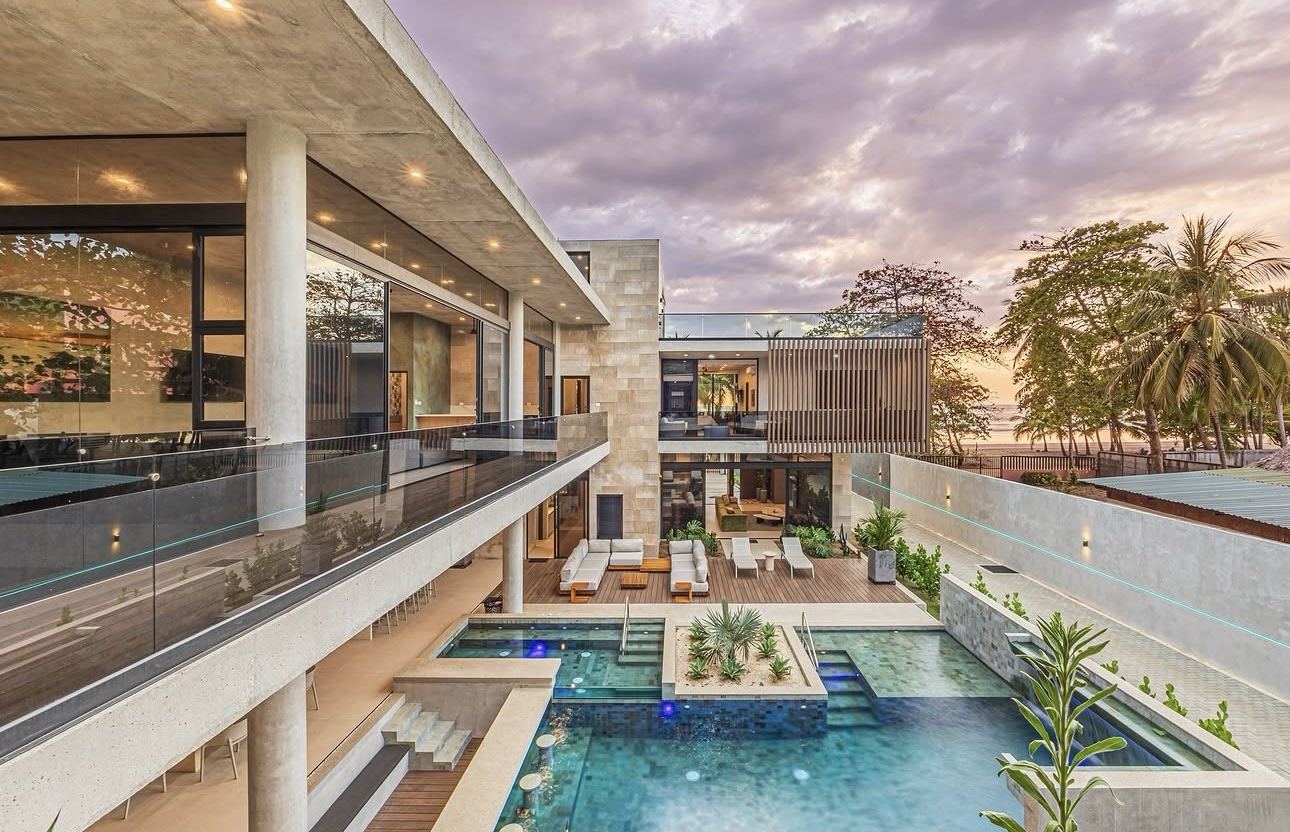 Oceanfront pool and open-air terrace at the nine-bedroom villa in Costa Rica