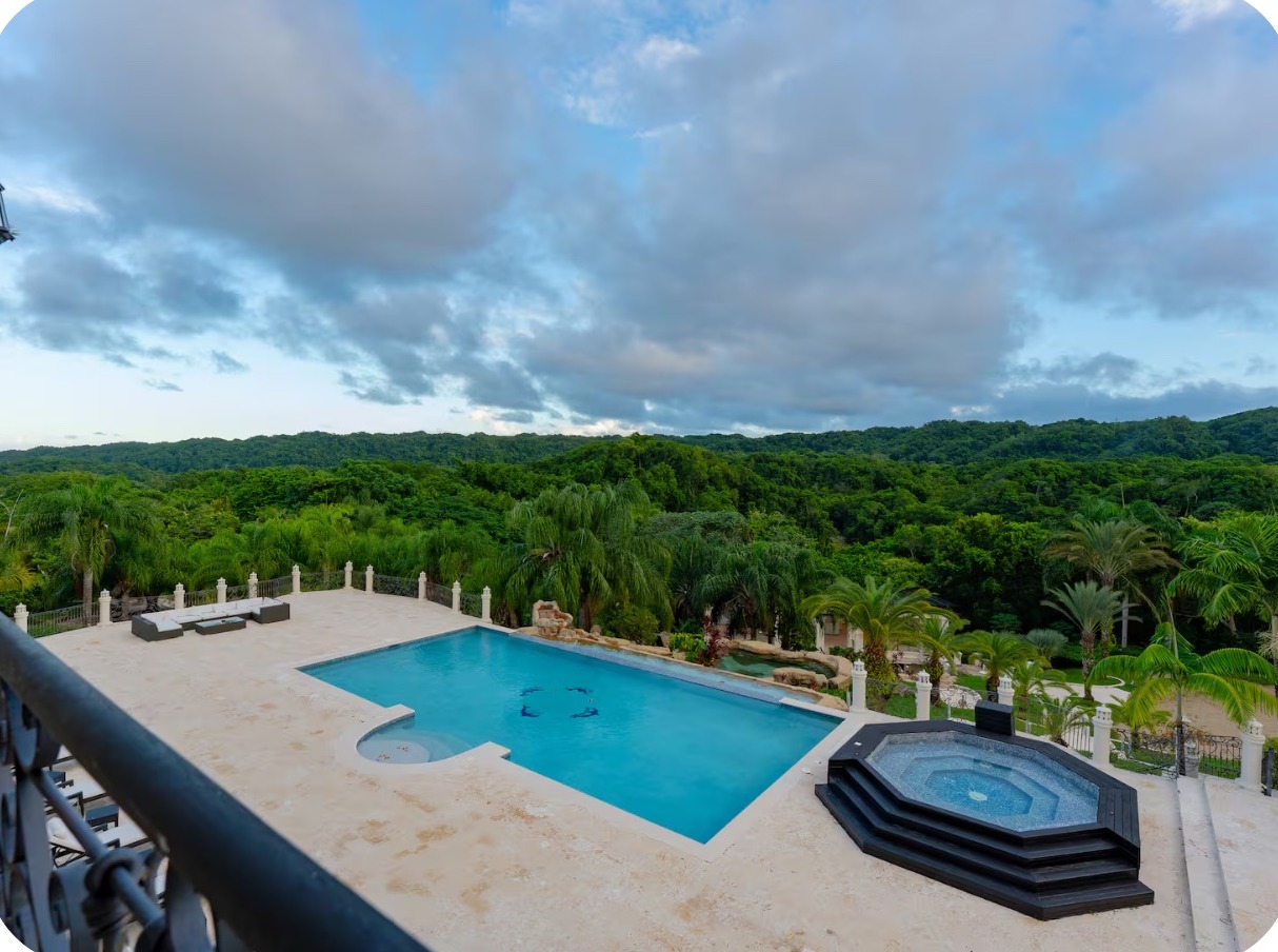 Infinity pool overlooking jungle views at the Dominican Republic mansion