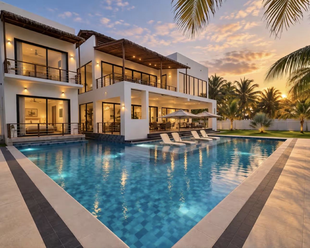 Oceanfront pool and terrace at the five-bedroom villa in Guatemala