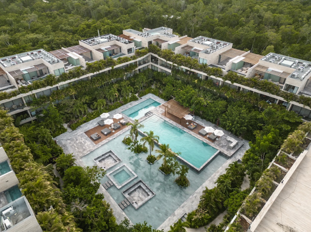 Aerial view of the pool at the three-bedroom penthouse with private rooftop pool in Mexico