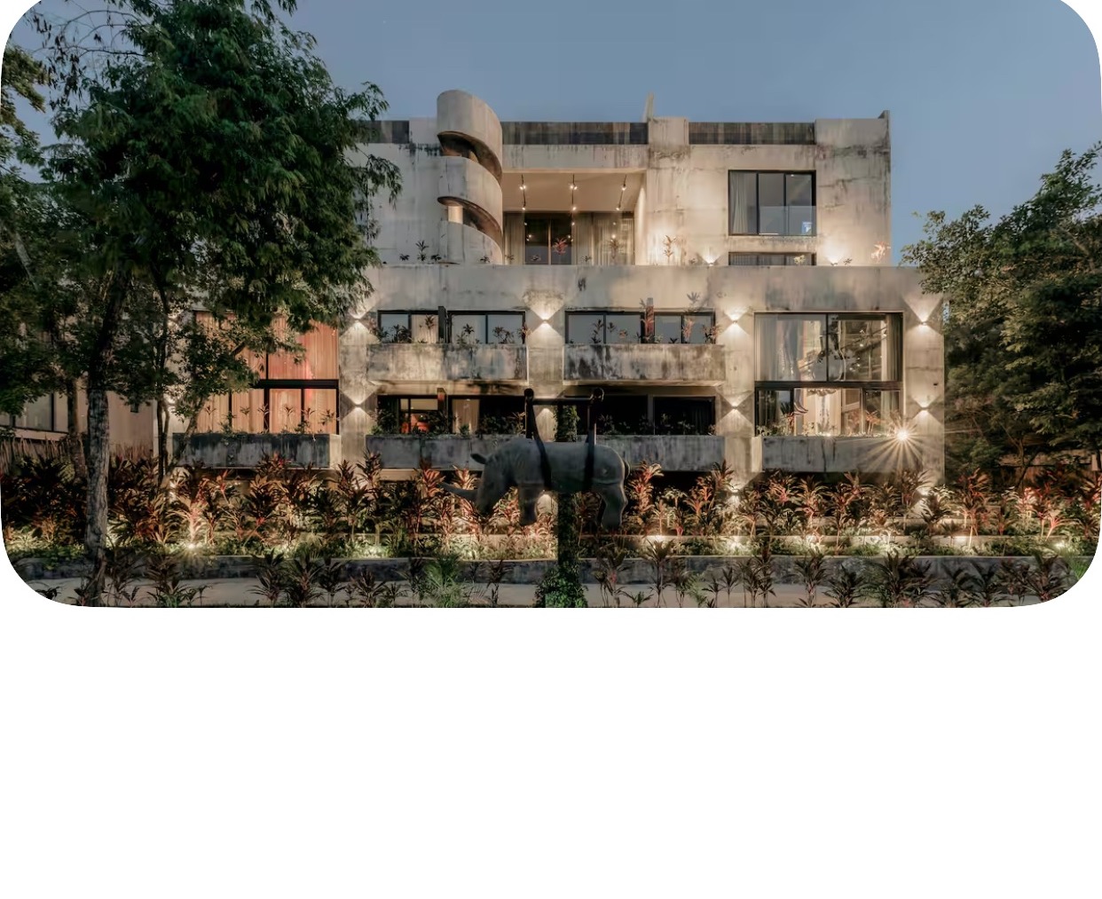 Exterior of the five-bedroom art villa and private pool in Tulum, Mexico