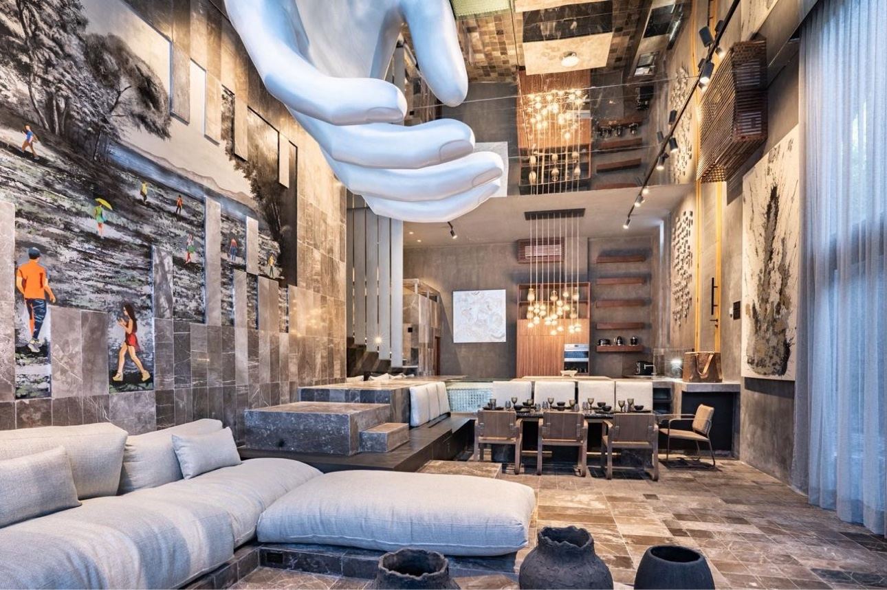Sculptural stone interior in the Tulum four-bedroom villa