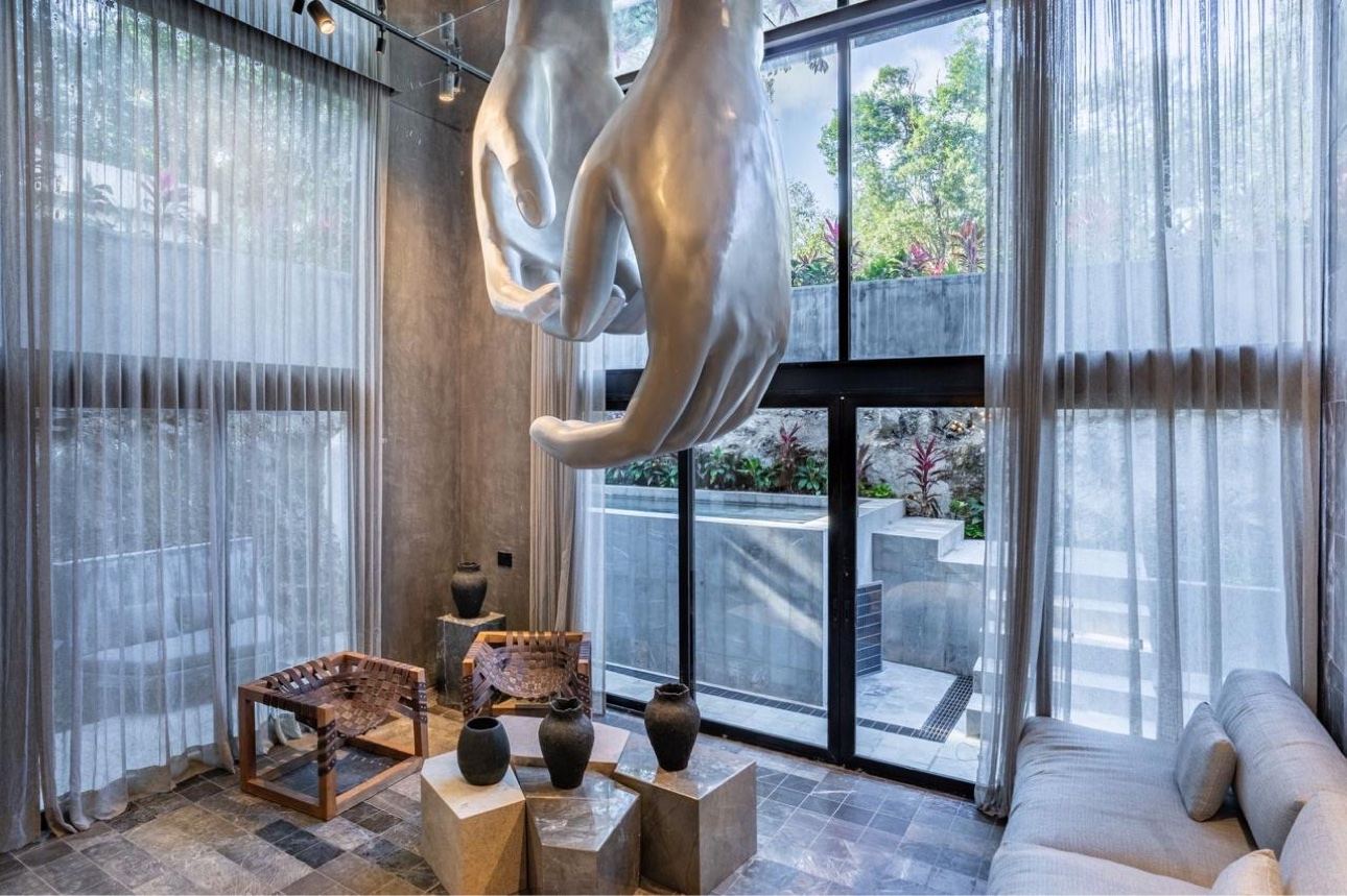 Design-forward living space in the Tulum beachfront villa
